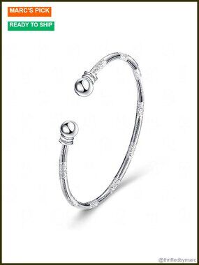 925 Sterling Silver Open Adjustable Teardrop Cuff Bangle Bracelet for Women